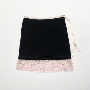 2000s Y2K Star City Black Baby Pink Mesh Polka Dot Trim Goth Ribbon Mini Skirt M